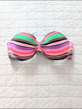 Striped Bandeau Bikini Top in Pink, Purple & Green